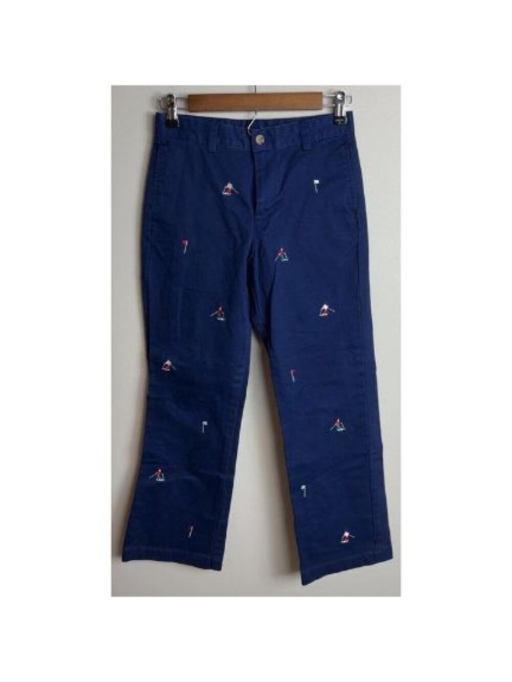 Vineyard Vines Boys Navy Blue Chino Pants All-Over Embroidered Skier Flag Sz 12